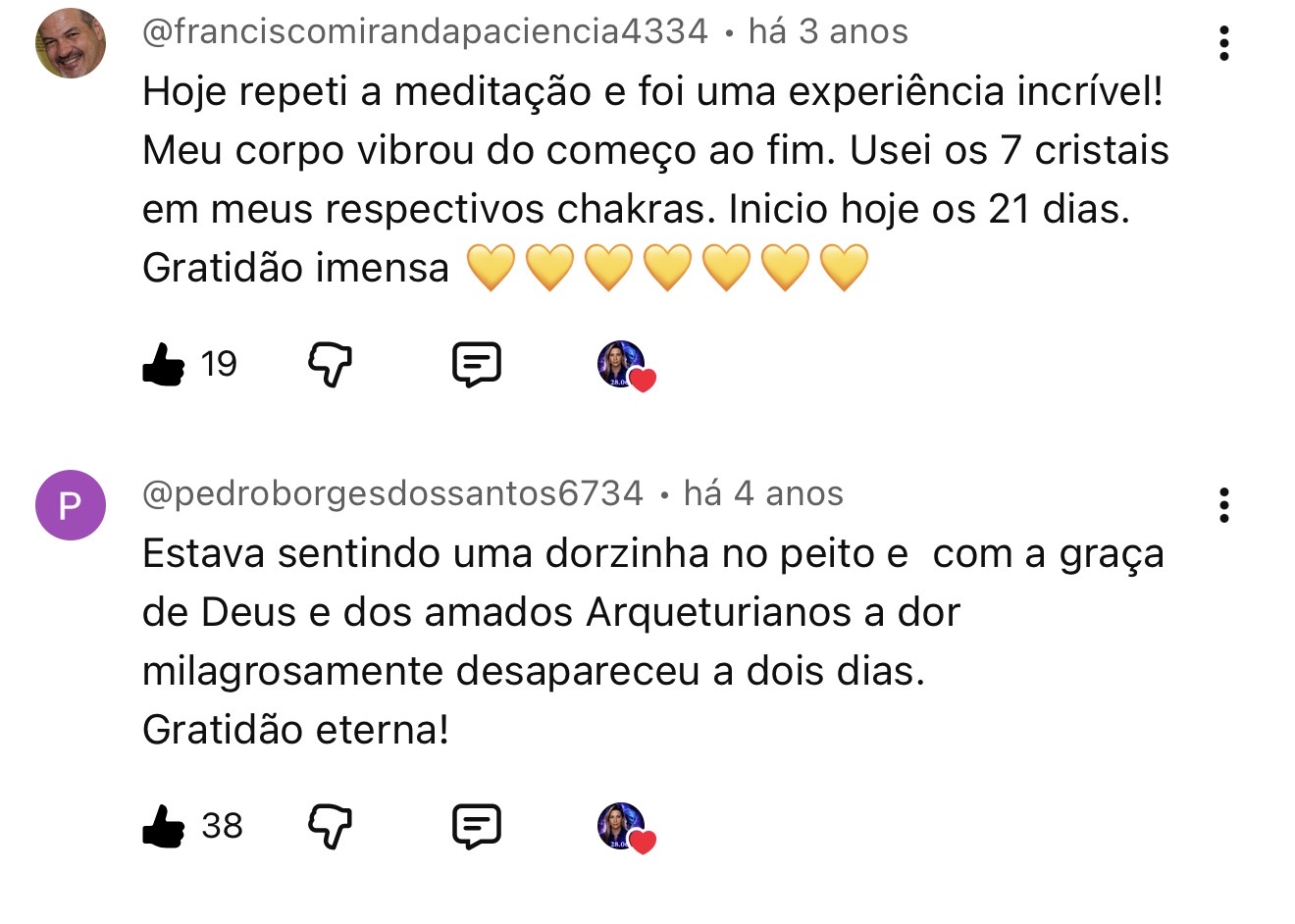 Relato no YouTube